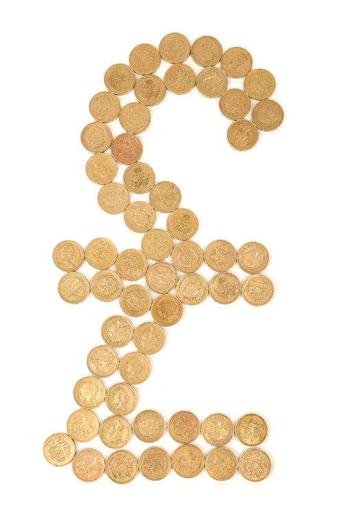 Image of pound coins in shape of sterling symbol